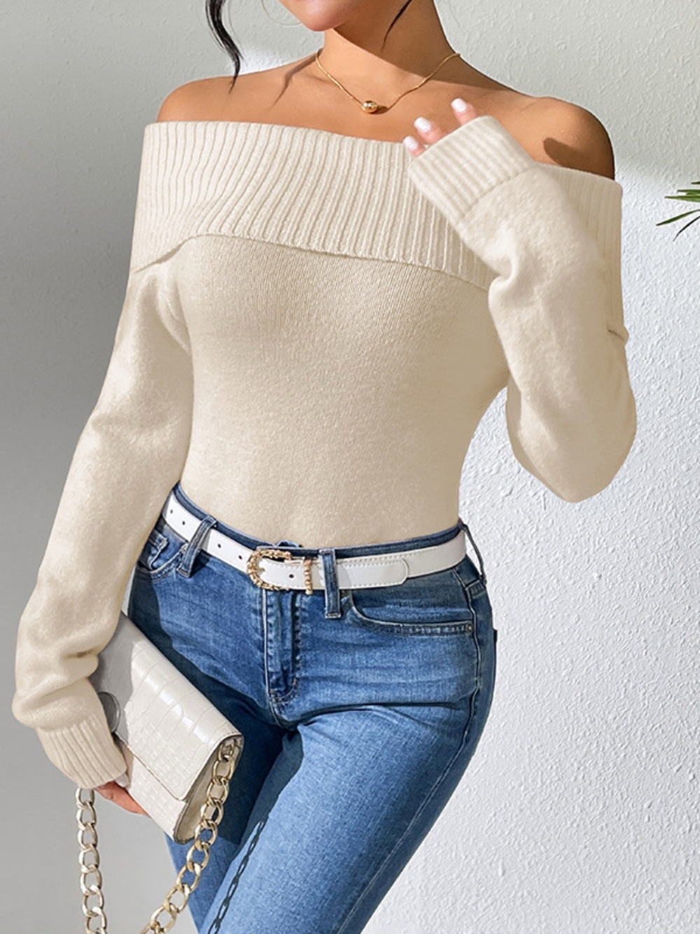 Ribbed Knit Off Shoulder Sweater